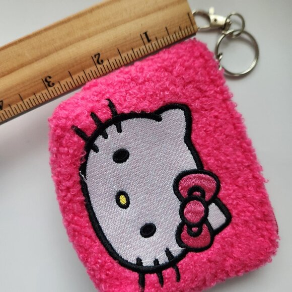 Hello Kitty Pink Fuzzy Coin Purse Keychain With Zipper Closure & Metal Clasp - Picture 5 of 5
